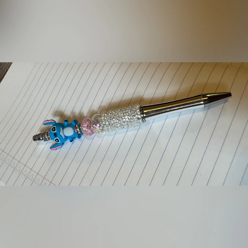 Disney Stitch Handcrafted Beaded Rhinestone Writing Pen Stationery Handmade